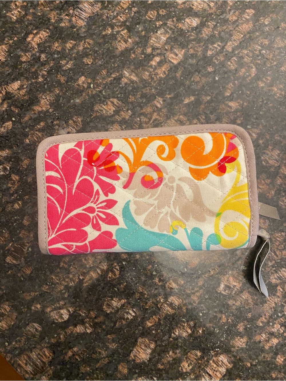 thirty-one Quilted Floral Zip Wallet in Pink, Orange, Yellow, Teal and Cream